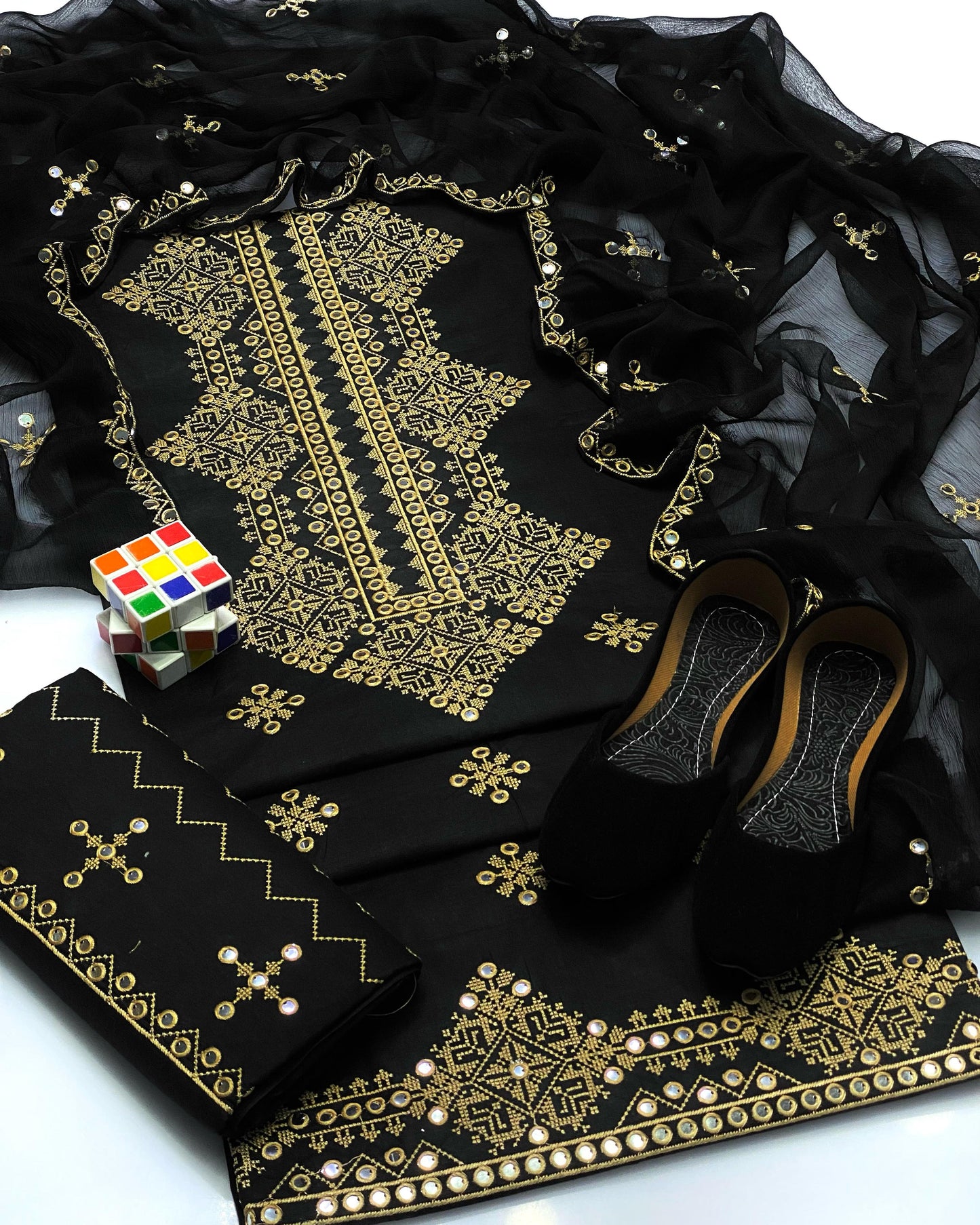 Cross Stitch Contrass Black Skin 3PC Lawn Cotton Set