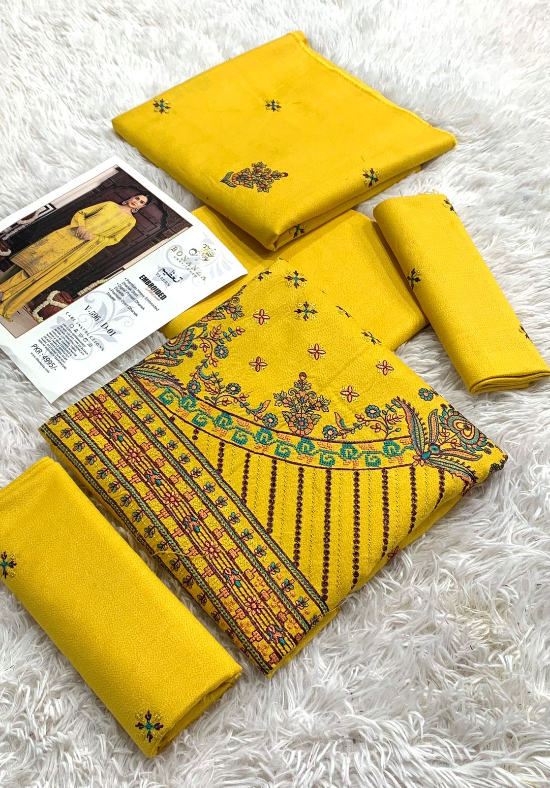 Luxury 3-piece Dhanak Marina embroidered suit with dupatta and trouser – winter outfit for women in Pakistan