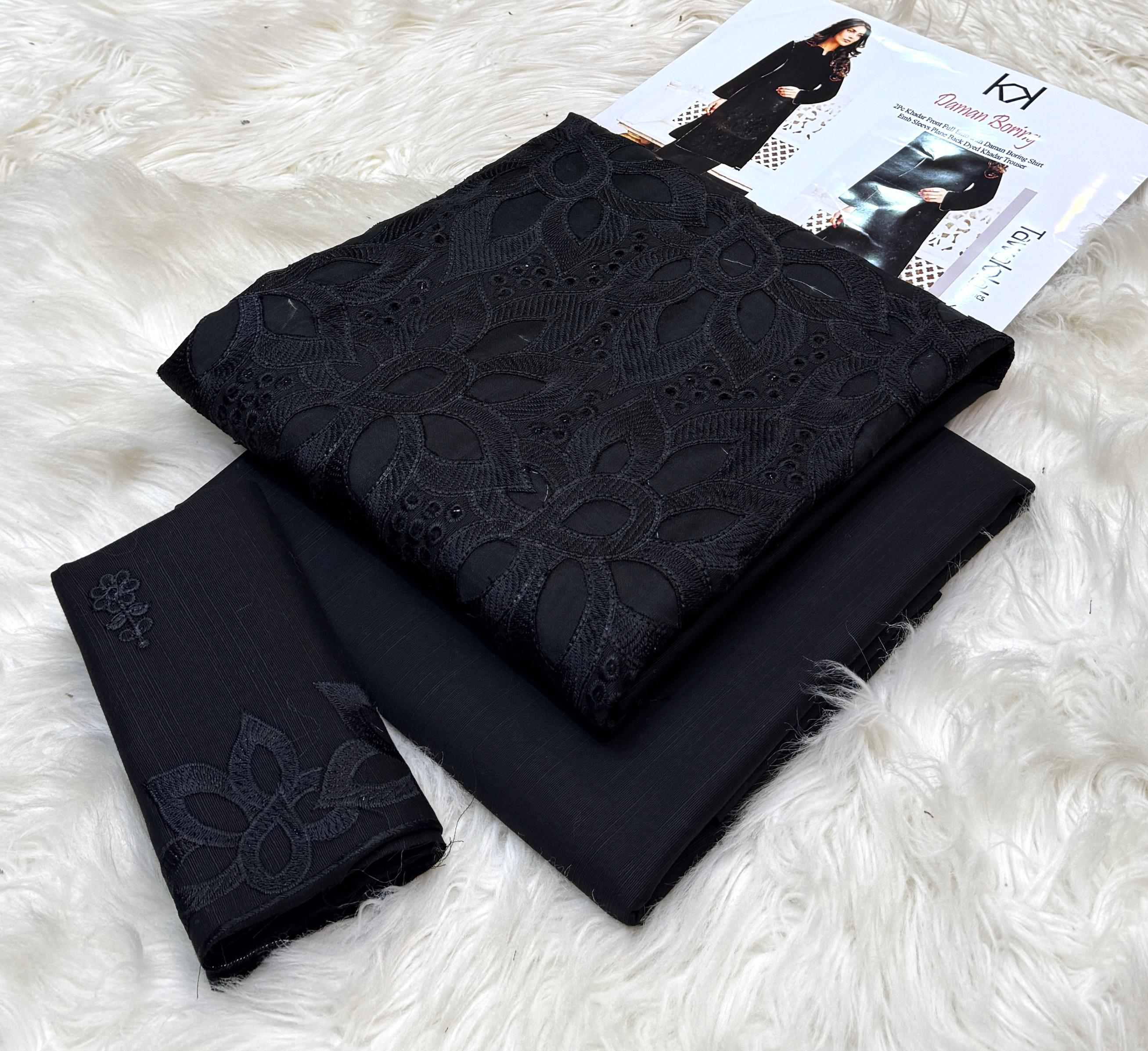 Elegant 2-piece khadar dress with fancy laser cutwork and embroidery – winter fashion outfit for women in Pakistan