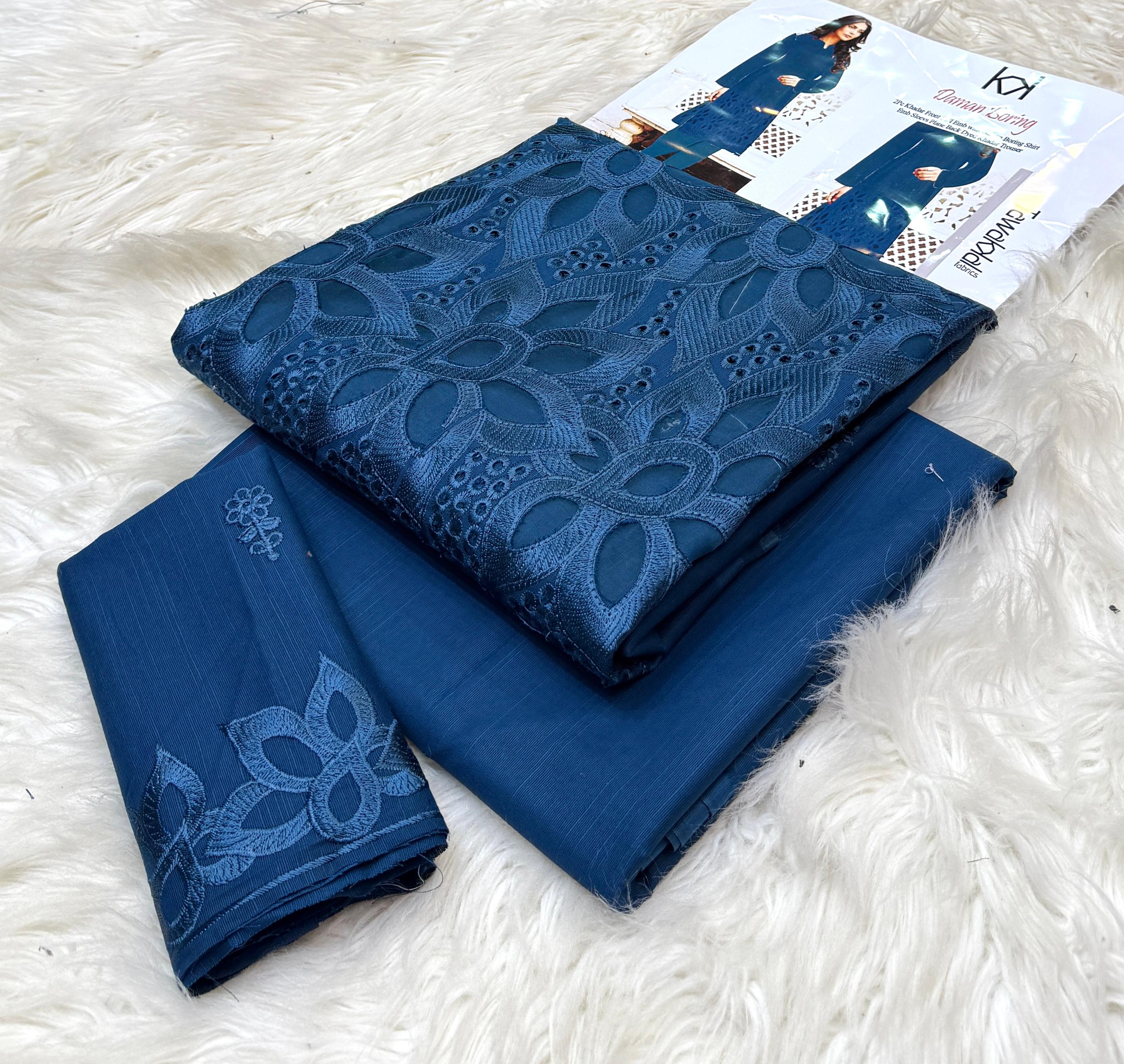 Elegant 2-piece khadar dress with fancy laser cutwork and embroidery – winter fashion outfit for women in Pakistan
