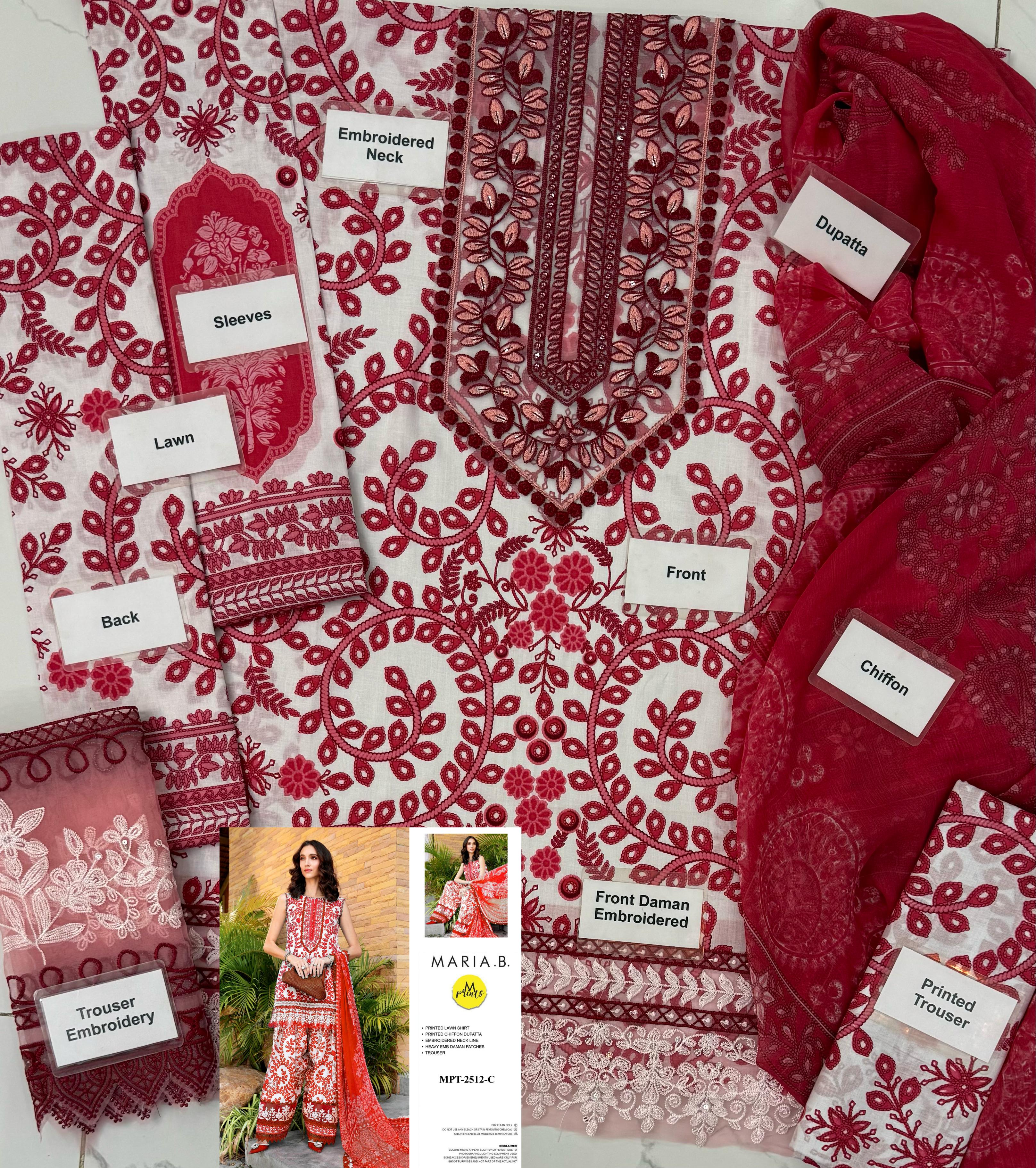 Luxury Lawn Embroidered 3-Piece Set with Chiffon Dupatta