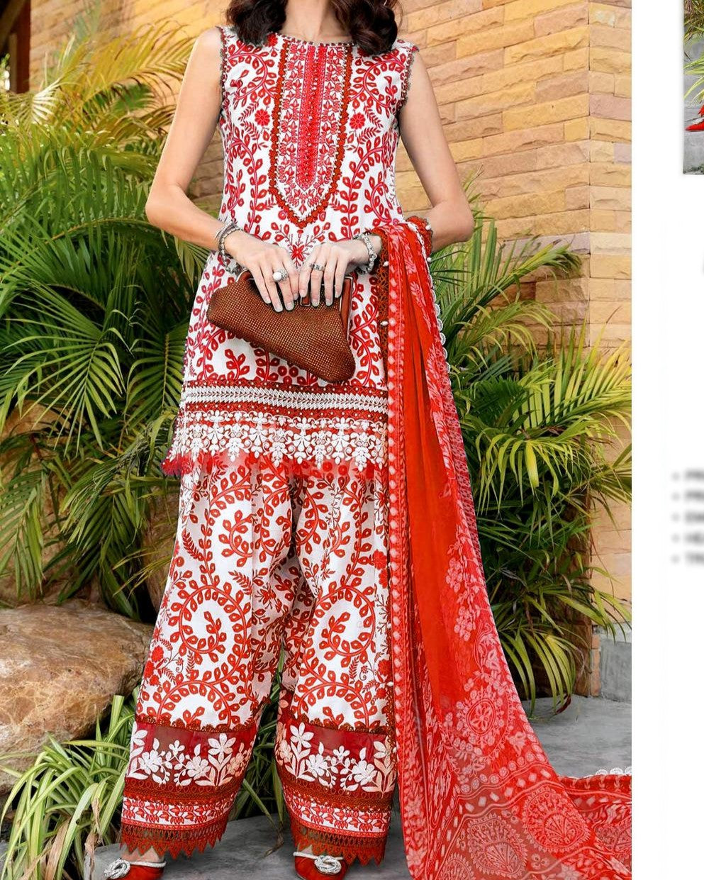 Luxury Lawn Embroidered 3-Piece Set with Chiffon Dupatta