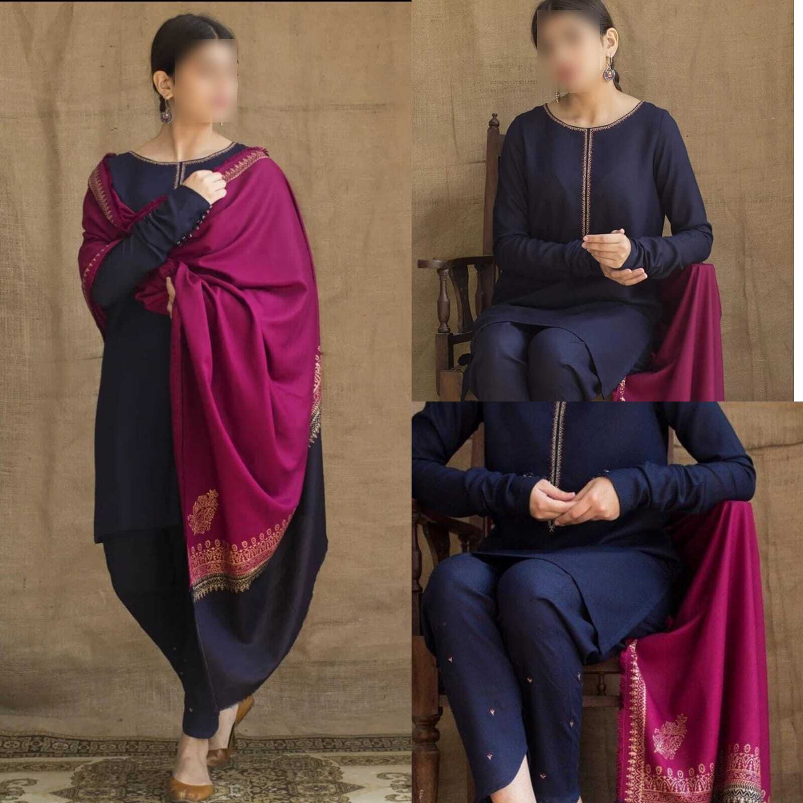 Winter Dhanak Collection 2025 – 3PC Embroidered Suit