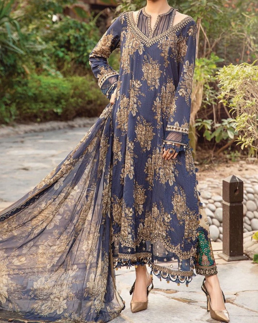 Luxury Lawn Embroidered 3-Piece Set with Chiffon Dupatta