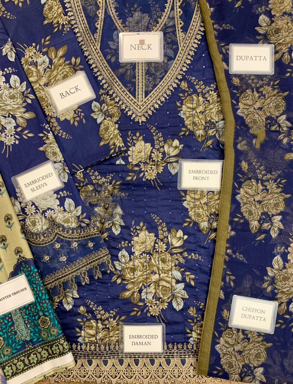 Luxury Lawn Embroidered 3-Piece Set with Chiffon Dupatta