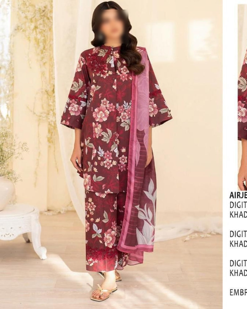 Luxury Digital Print Slub Khaddar 3-Piece Suit (Airjet Patch Collection)
