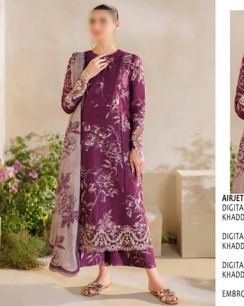 Luxury Digital Print Slub Khaddar 3-Piece Suit (Airjet Patch Collection)