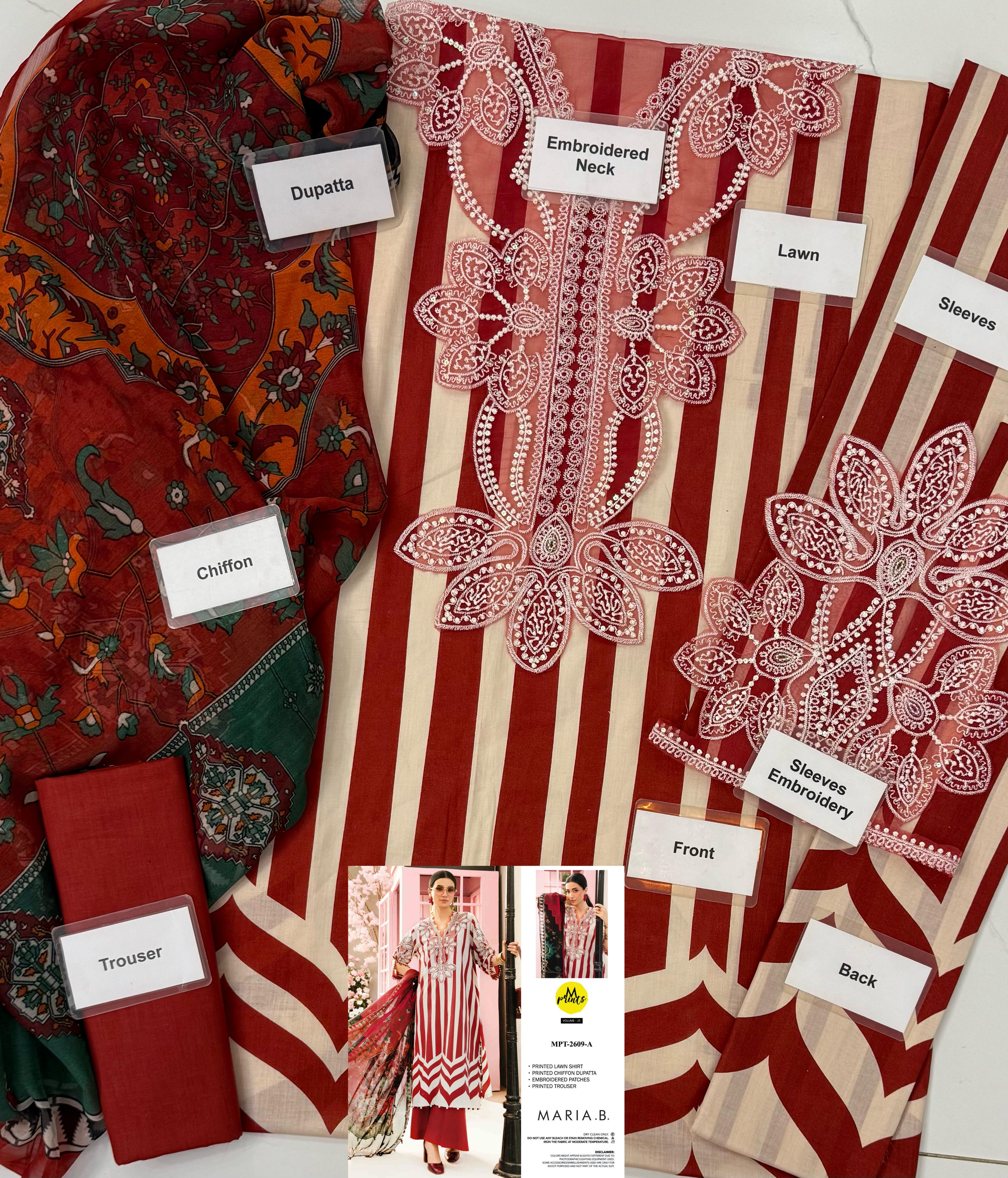 luxury lawn embroidered 3 piece suit with chiffon dupatta
heavy embroidery lawn shirt hit collection design