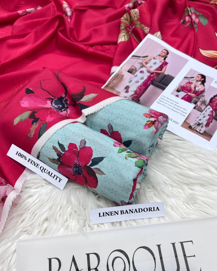 Women’s digital print linen suits online Pakistan
Airjet linen dupatta and trouser collection