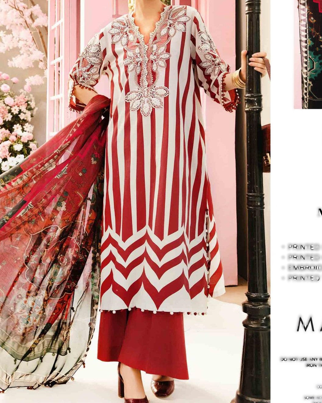 Luxury Lawn Embroidered 3-Piece Set with Chiffon Dupatta