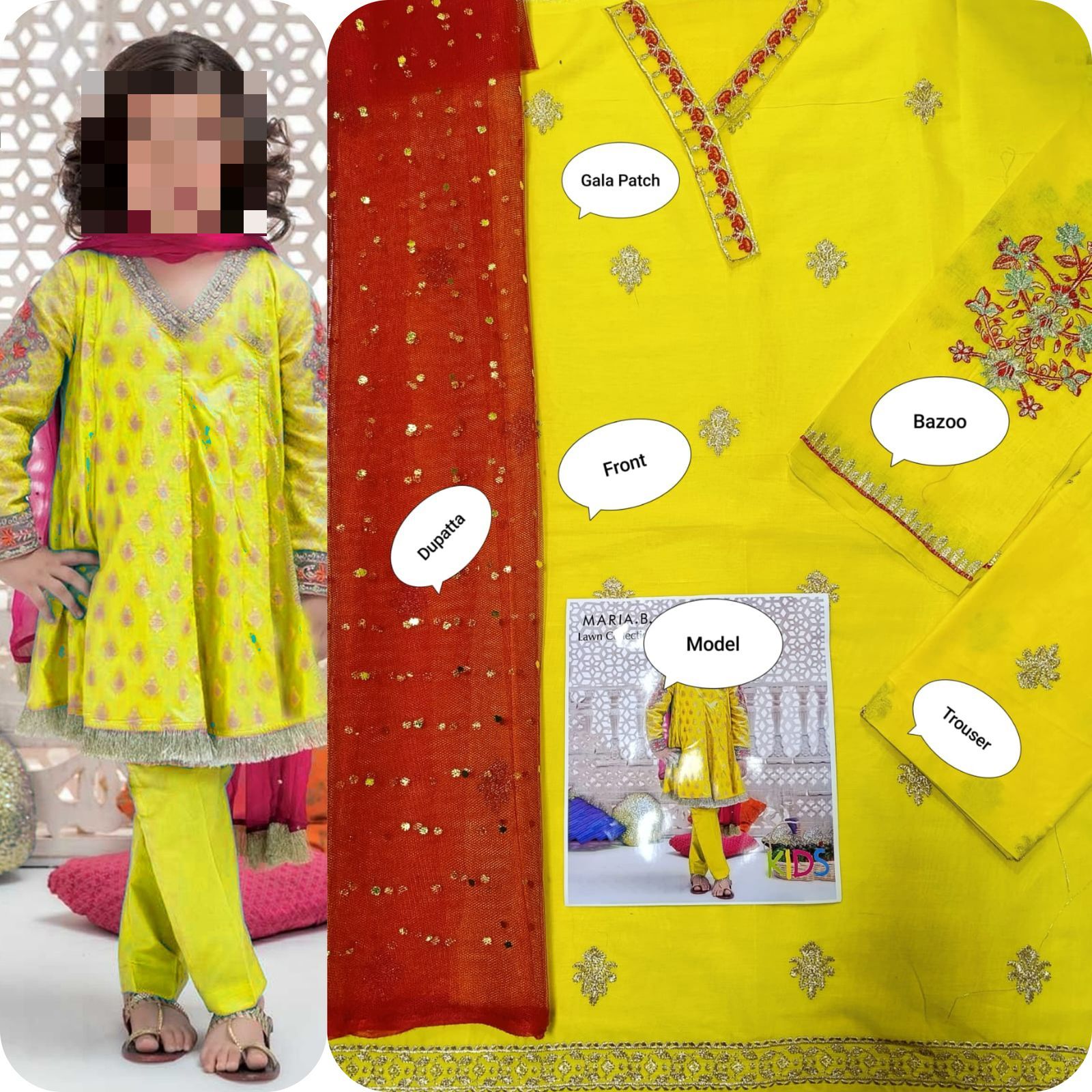 Kids Luxury Cotton Lawn Embroidered 3Pc Suit