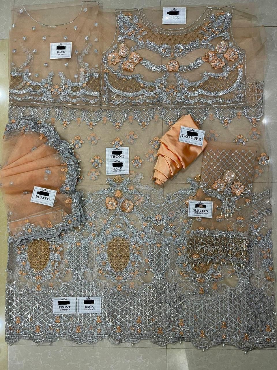 Luxury Bridal Wedding Edition – Net Embroidered Frock with Silk Trouser