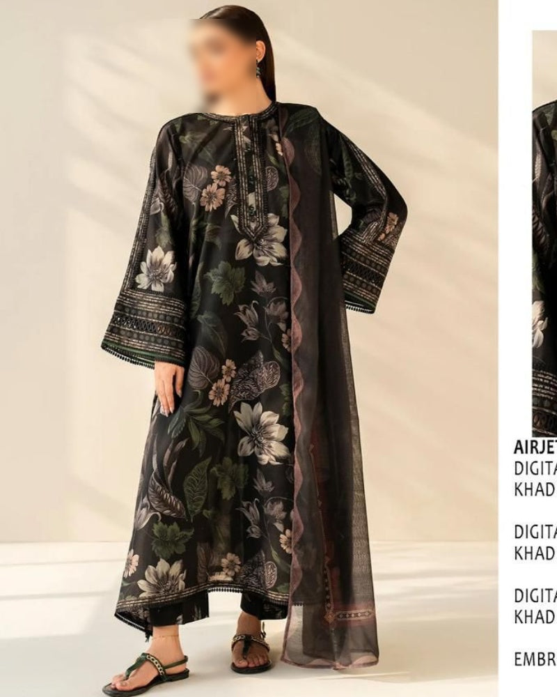 Luxury Digital Print Slub Khaddar 3-Piece Suit (Airjet Patch Collection)