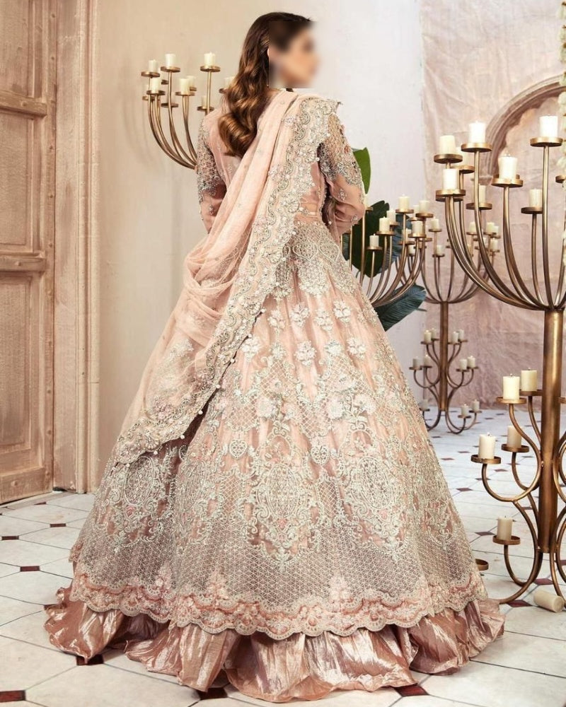 Luxury Bridal Wedding Edition – Net Embroidered Frock with Silk Trouser