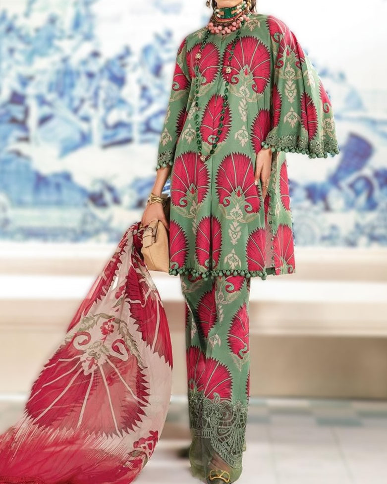 Luxury Lawn Embroidered 3-Piece Set with Chiffon Dupatta