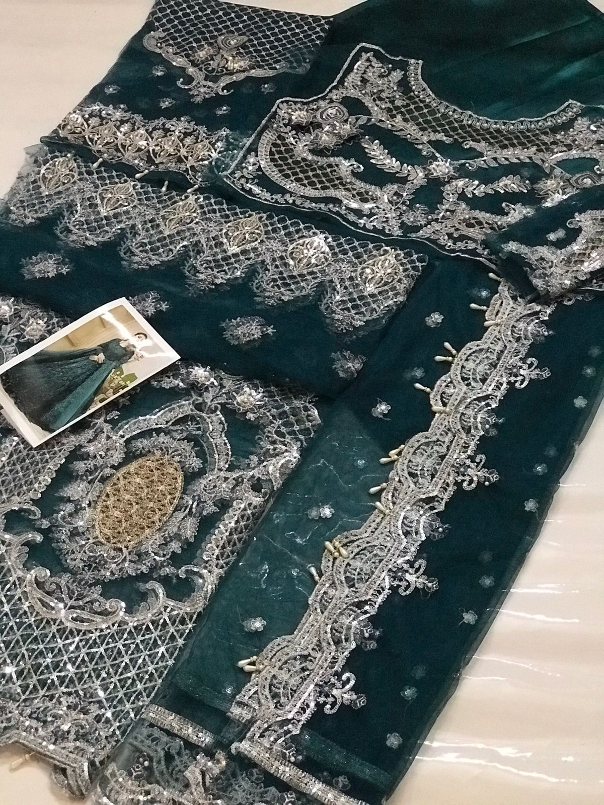Luxury Bridal Wedding Edition – Net Embroidered Frock with Silk Trouser