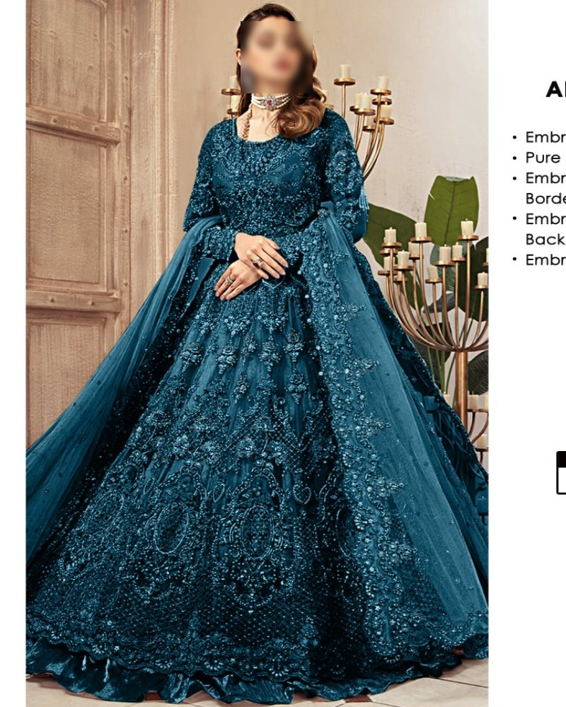 Luxury Bridal Wedding Edition – Net Embroidered Frock with Silk Trouser