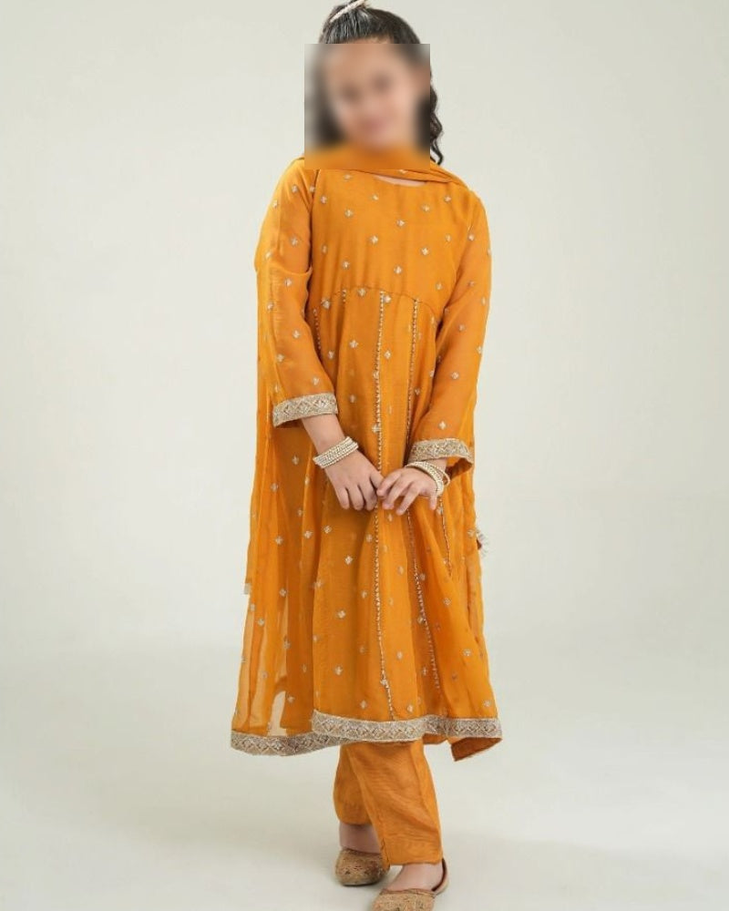 Kids 3-piece embroidered dhanak winter suit unstitched
