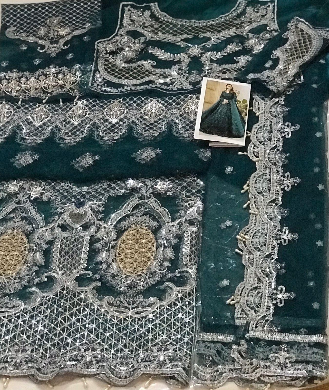 Luxury Bridal Wedding Edition – Net Embroidered Frock with Silk Trouser