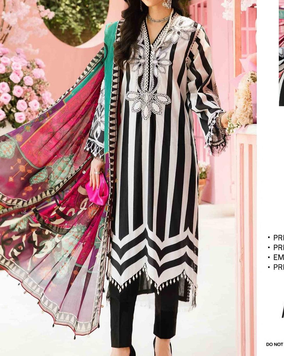 Luxury Lawn Embroidered 3-Piece Set with Chiffon Dupatta