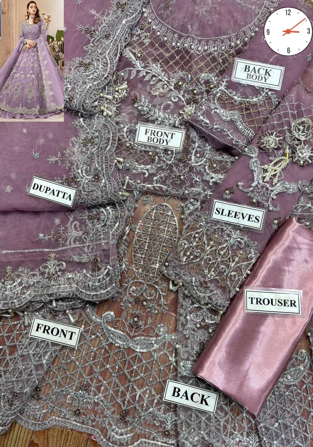 Luxury Bridal Wedding Edition – Net Embroidered Frock with Silk Trouser