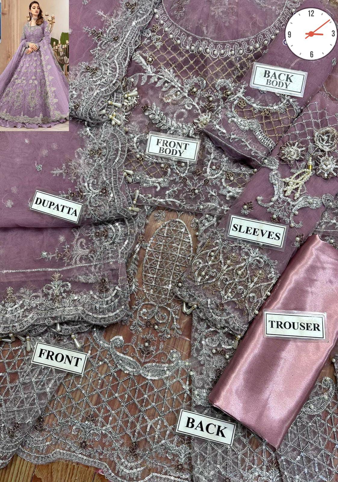 Luxury Bridal Wedding Edition – Net Embroidered Frock with Silk Trouser