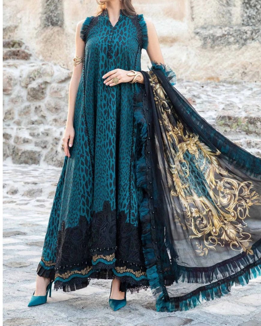 Luxury Lawn Embroidered 3-Piece Set with Chiffon Dupatta