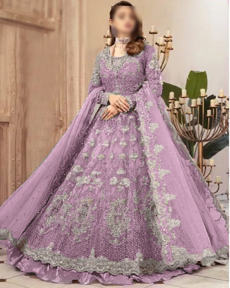 Luxury Bridal Wedding Edition – Net Embroidered Frock with Silk Trouser