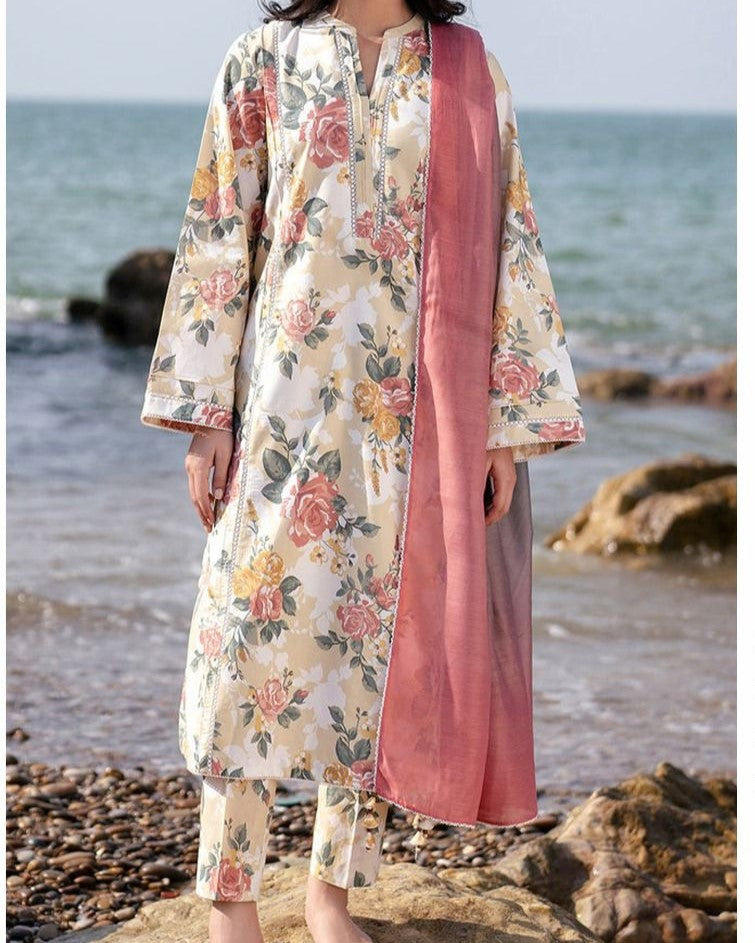 Luxury Airjet Linen 3-Piece Suit – Digital Print Collection