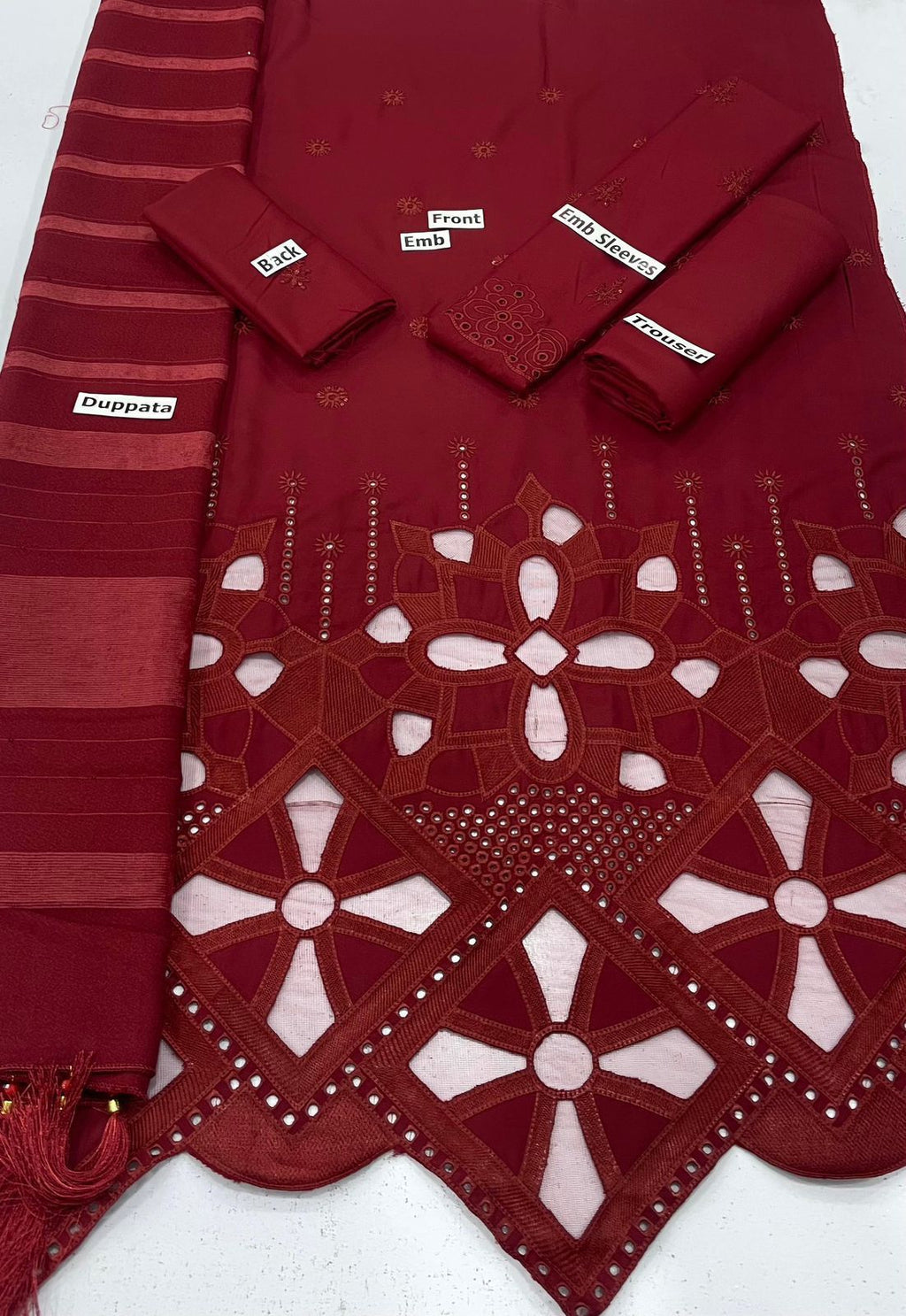 Luxury dhanak 3 piece suit with laser cutwork shirt and velvet shawl – winter