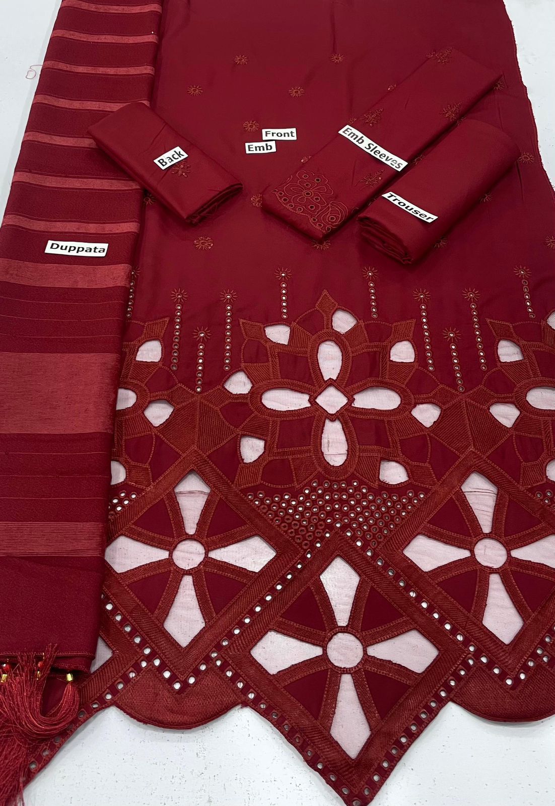 Luxury dhanak 3 piece suit with laser cutwork shirt and velvet shawl – winter