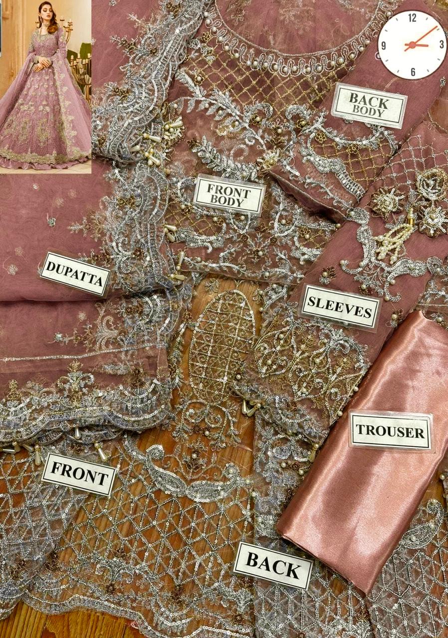 Luxury Bridal Wedding Edition – Net Embroidered Frock with Silk Trouser