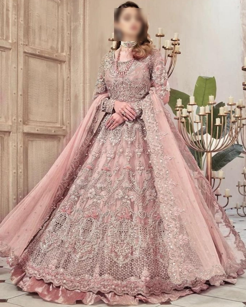 Luxury Bridal Wedding Edition – Net Embroidered Frock with Silk Trouser