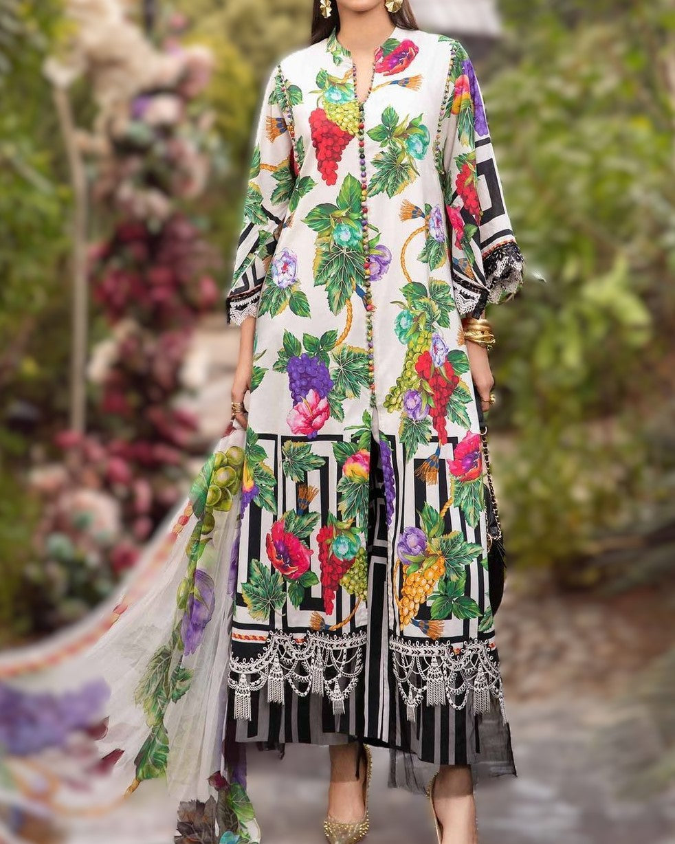 Luxury Lawn Embroidered 3-Piece Set with Chiffon Dupatta