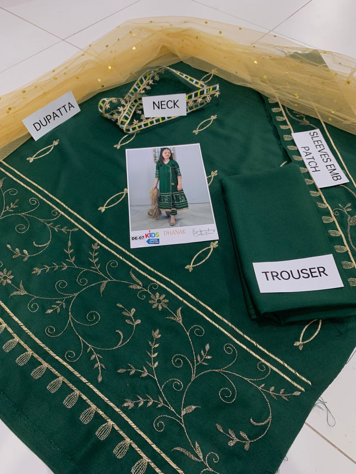 Kids 3-Piece Embroidered Dhanak Winter Suit (Unstitched)