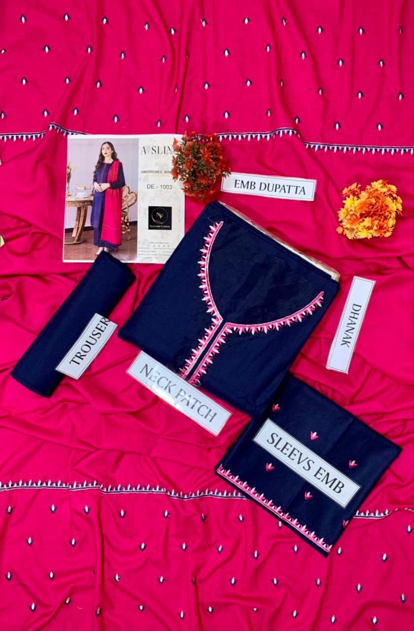 Winter Dhanak Collection 2025 3PC embroidered suit with premium air-jet fabric, embroidered shawl or printed pashmina wool