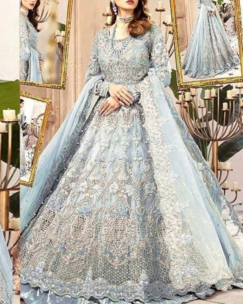 Luxury Bridal Wedding Edition – Net Embroidered Frock with Silk Trouser
