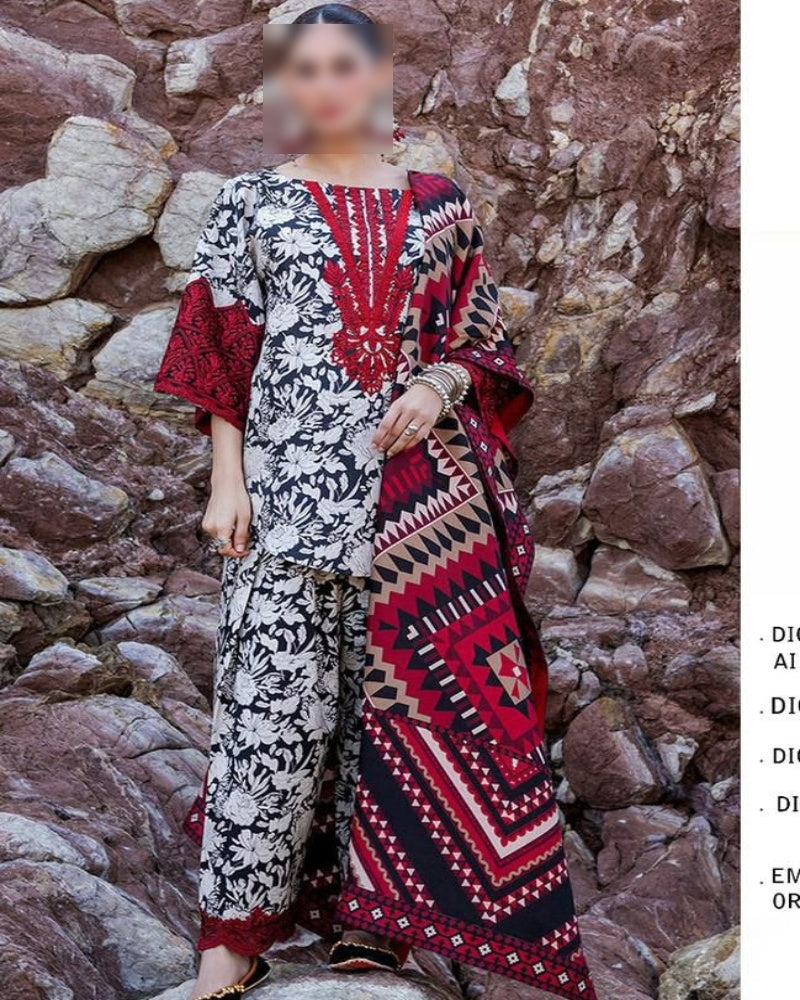 Luxury Digital Print Slub Khaddar 3-Piece Suit (Airjet Patch Collection)