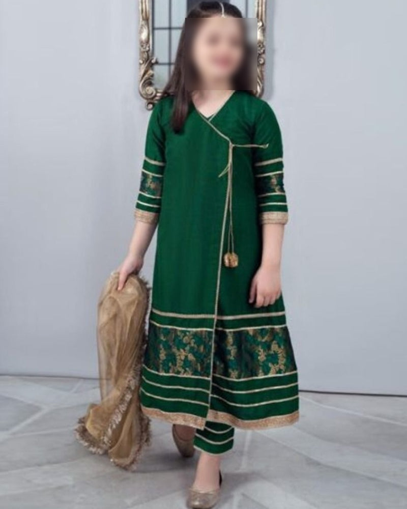 Kids 3-Piece Embroidered Dhanak Winter Suit (Unstitched)