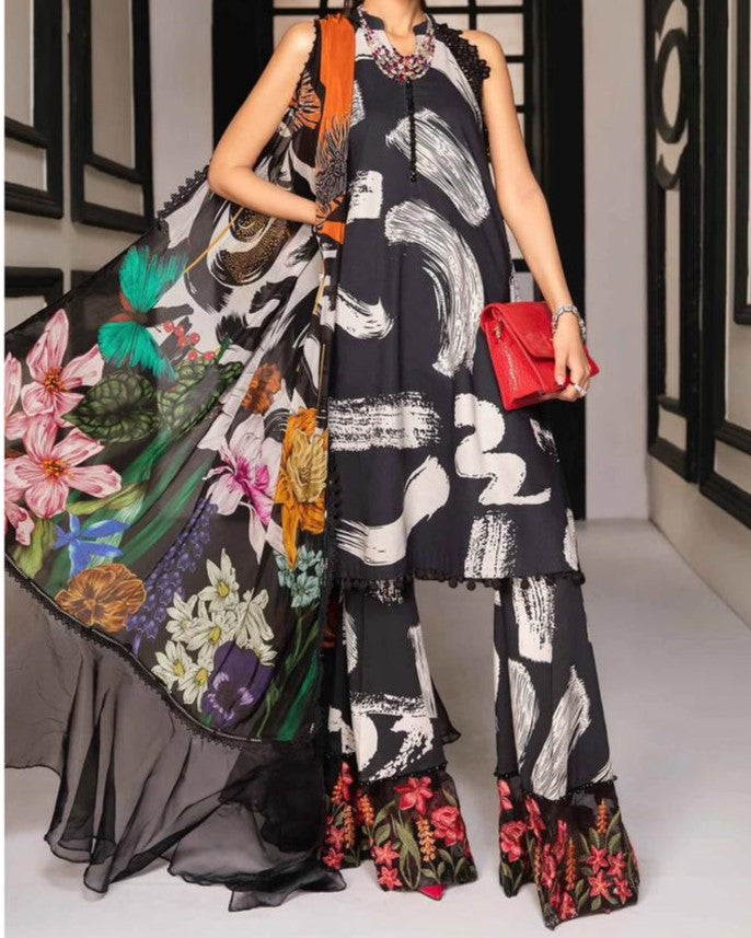 Luxury Lawn Embroidered 3-Piece Set with Chiffon Dupatta