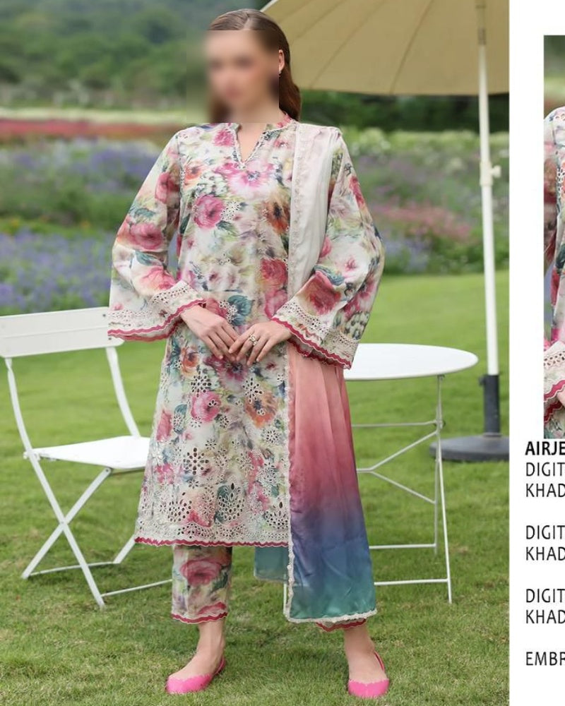 Luxury Digital Print Slub Khaddar 3-Piece Suit (Airjet Patch Collection)