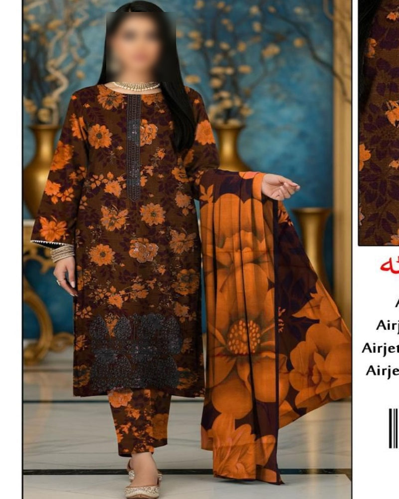 Premium Slub Khaddar Embroidered 3-Piece Unstitched Winter Suit