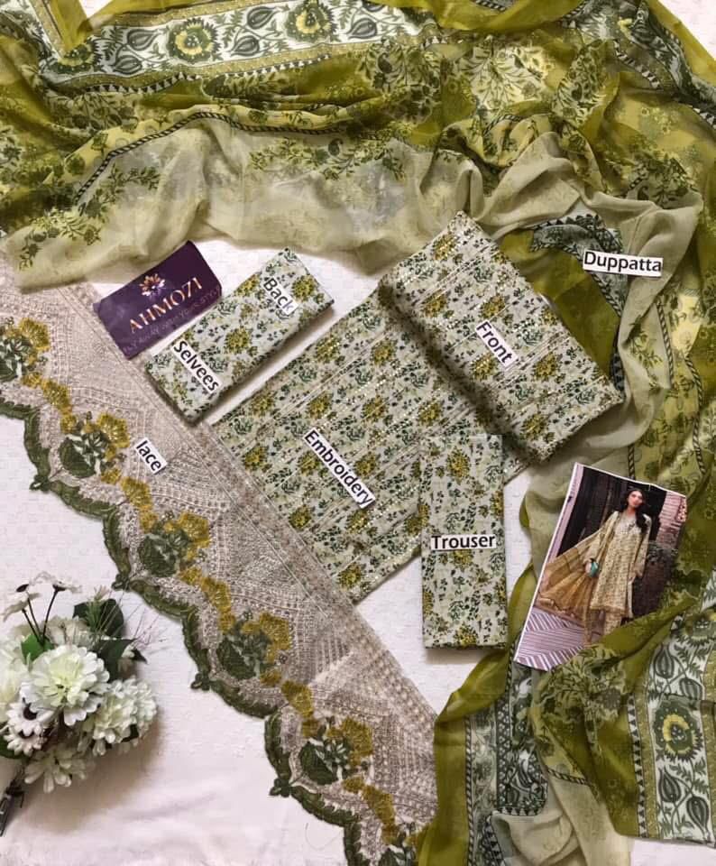 Luxury Lawn Embroidered 3-Piece Set with Chiffon Dupatta
