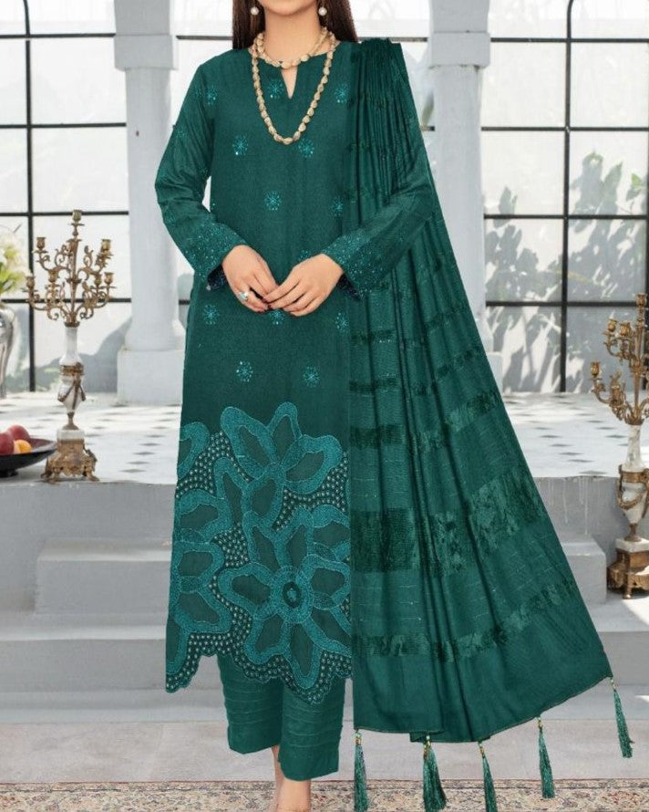 Fancy velvet shawl with premium dhanak winter collection dress