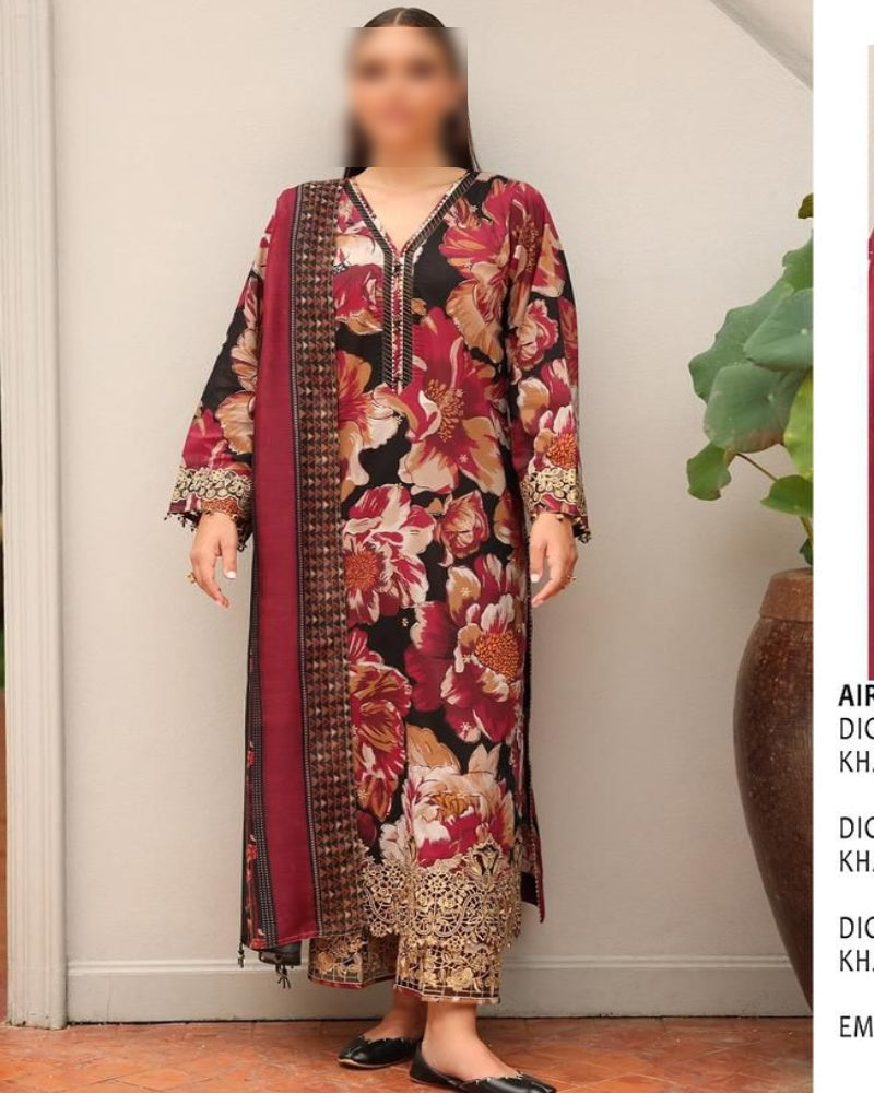 Luxury Digital Print Slub Khaddar 3-Piece Suit (Airjet Patch Collection)