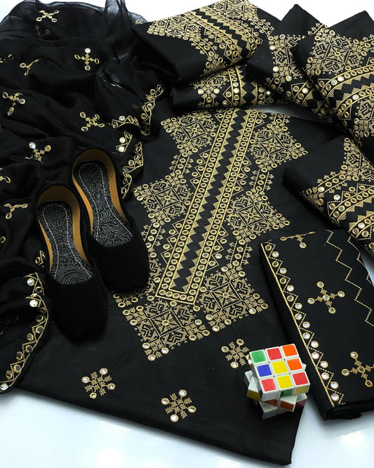 Cross Stitch Contrass Black Skin 3PC Lawn Cotton Set