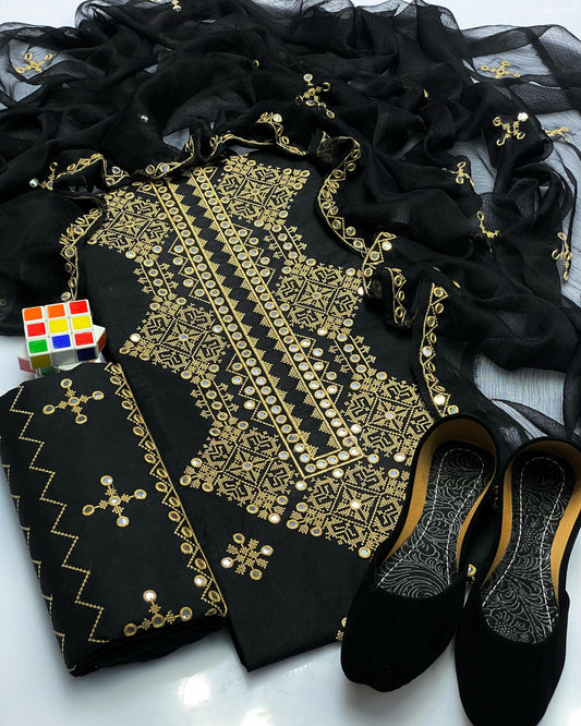 Cross Stitch Contrass Black Skin 3PC Lawn Cotton Set
