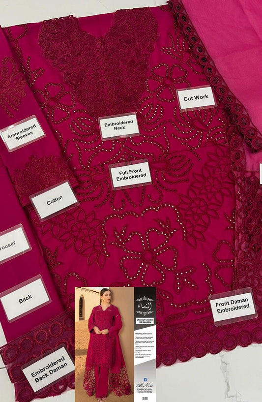 Premium Embroidered Cotton 3PC Suit with Khaadi Net Dupatta