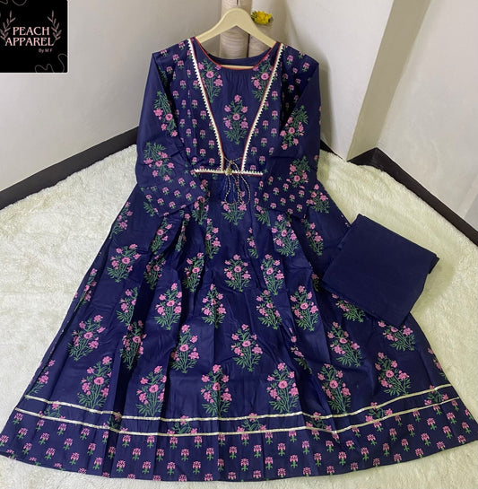 New Arrival – Block Printed Maxi with Attached Coati (2PC Set)