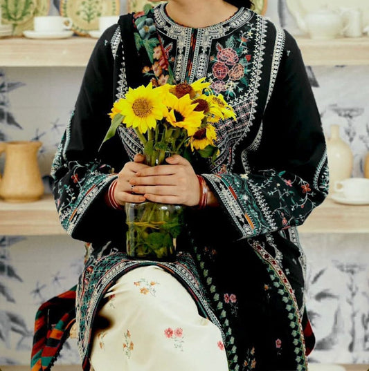 Premium Self Swiss Jacquard Lawn 3PC Suit – Digital Printed